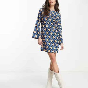 Mango MNG Retro Print Dress Size M 6 NEW